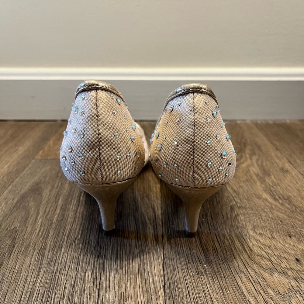 Elegant Beige Rhinestone Kitten Heels - Picture 6 of 9